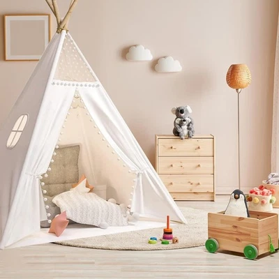 Indoor Outdoor Cotton Canvas Kids Teepee Tent Childrens Wigwam Play House Large - Image 1 of 4
