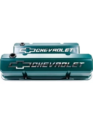 Proform Sb/C Slant Valve Covers Green 'Chevrolet' Emblem Recessed (141-933) - Image 1 of 4