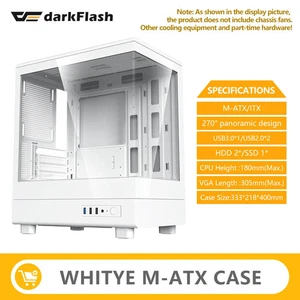 Darkflash DB330M PC Case M-ATX Double-Sided Glass 270° View Gaming Computer - Picture 1 of 20
