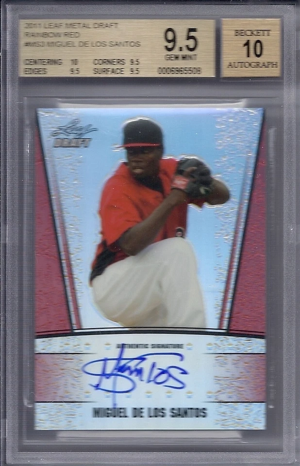 BGS 9.5 2011 Leaf Metal Draft Red Rainbow Prismatic AUTO Miguel De Los Santos/5 - Image 1 of 1