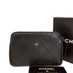 CHANEL Bicolore CC Logo Lambskin Cosmetic Pouch Bag /N0191