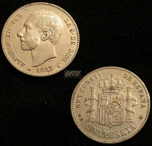 SPANIEN, 190-ALFONSO XII, 1 PESETA 1885*--86, MADRID MS M, SILBER, AXF. - Bild 1 von 1