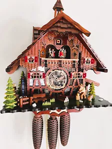 cuckoo clock black forest 8 day original germany music farm house wood chopper - Picture 1 of 7