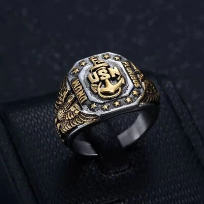 United States US NAVY Ring - USN SEAL Titanium Military Rings - Size 7 - 13 - Image 1 of 4