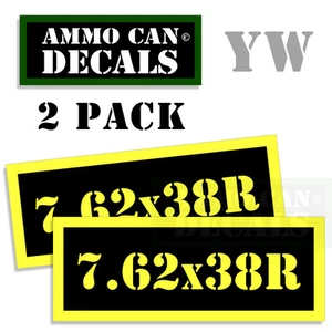 7.62 X 38R Ammo Can Box Decal Sticker bullet ARMY Gun safety Hunting 2 pack YW - Picture 1 of 2