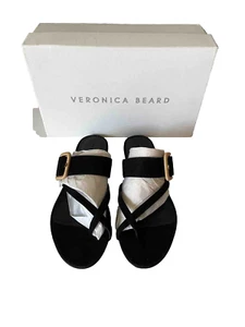 VERONICA BEARD Sandals Salva Black Suede 8.5 Strappy Slip On NIB $295 Flat Shoes - Picture 1 of 8