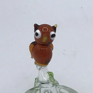 Lampwork Art Glass Owl Tea Light Candle Holder Owl on Branch Kitsch Vintage - Bild 1 von 9
