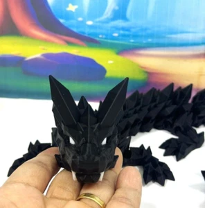 24" 3D Printed Dragon, Articulated Black Crystal Fidget Dragon Toy - Picture 1 of 8