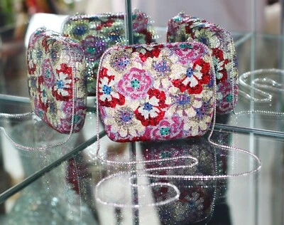 JUDITH LEIBER SWAROVSKI CRYSTAL FLOWER BURST MINAUDIERE CLUTCH BAG POPPY BLOOMS - Image 1 of 4