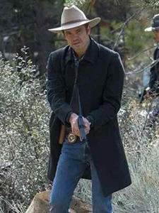 Justified Raylan Givens Black Wool Trench Coat For Men - Picture 1 of 5