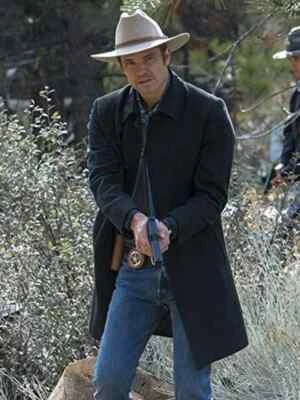 Gabardina para hombre Justified Raylan Givens de lana negra Foto 1 de 4