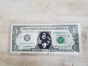 VINTAGE 1999 KISS BAND REAL FEDERAL RESERVE 1 ONE DOLLAR BILL ART - Picture 1 of 6