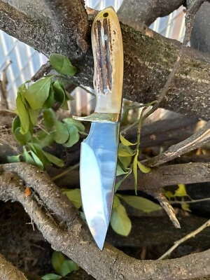 handmade Hunting Knife Carbon Steel 1075 Bushcraft Knife Stag Antler Handle - Image 1 of 4