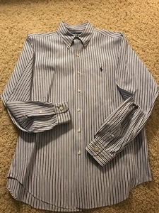 CAMISA DE VESTIR RALPH LAUREN AJUSTE CLÁSICO MANGA LARGA AZUL A RAYAS BOTONES GRANDE - Imagen 1 de 7