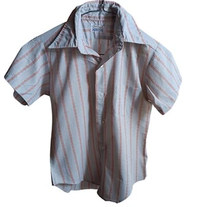 Boys 12 Vintage 70's Bud Berma Boys Striped Button-Up Shirt Orange/Gray mod - Picture 1 of 5