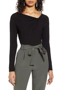 Halogen women's Twist Neck Fashion Knit Top Long Sleeve black Size M - Picture 1 of 7
