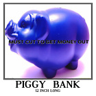 12" Blue Plastic Piggy Banks Saving Tuff Pigs Pig Must Cut To Get Money Out New