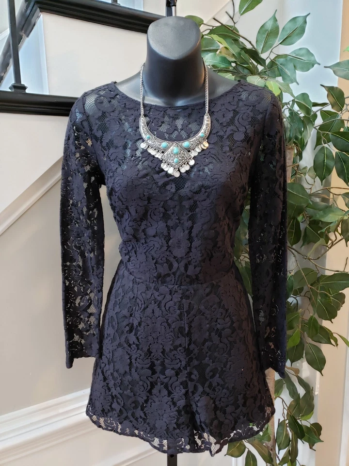 Mameluco informal de algodón negro manga larga BB Dakota para mujer talla 8 Foto 1 de 4