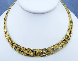 Vintage Cleopatra Style Diamond/Sapphire/Ruby/Emerald Necklace-18K Yellow Gold - Picture 1 of 11