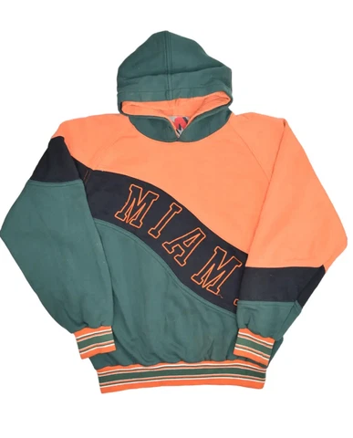 Vintage University of Miami Huricanes Hoodie Mens L ColorBlock Sweatshirt Match1 Cover