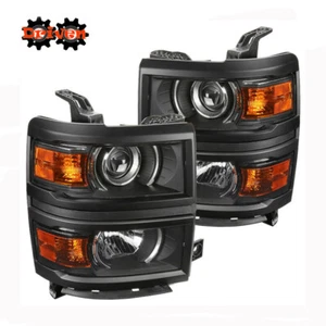For 14-15 CHEVY Silverado 1500 Projector Headlight Black Clear Black Trim Amber - Picture 1 of 2