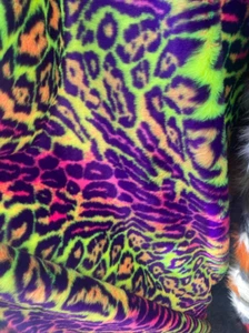 neon green purple leopard cheetah shaggy faux fur upholstery fabric - Picture 1 of 2