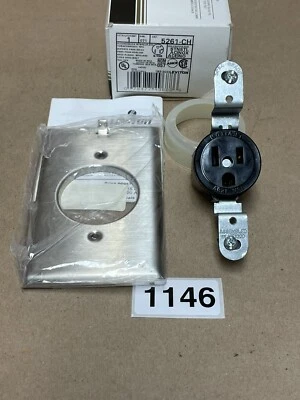 (1) New - LEVITON 5261-CH Clock Hanger Single Receptacle, 125V, 15A, 2P, 3W, - Image 1 of 2