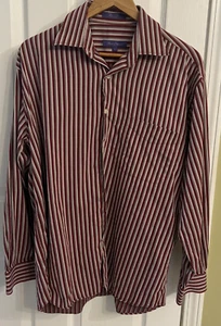 Alan Flusser Long sleeve button up red/gray/ white stripe shirt Mens size L - Picture 1 of 9