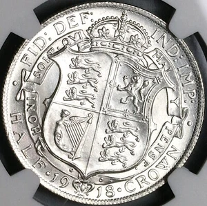 1918 NGC MS 64 1/2 Crown George V Great Britain Sterling Silver Coin (23033002C) - Picture 1 of 6