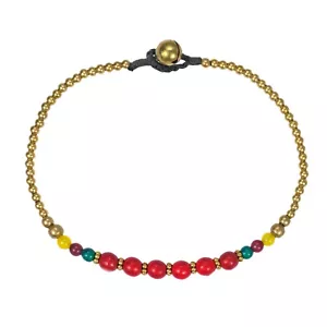 Tribal Round Red Coral Brass Beads Link Charm Anklet - Picture 1 of 5