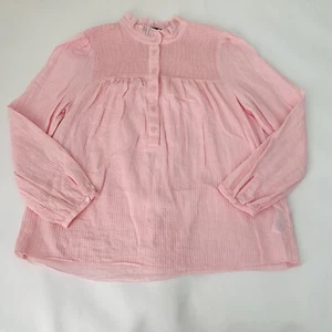 J Crew Garden Top Women S Pastel Pink Smocked Mock Neck Gauze Black Label Preppy - Picture 1 of 10