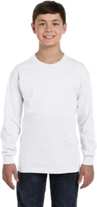 Gildan Youth Unisex Heavy Cotton G540B White Long Sleeve Crew Neck Shirt NEW - Picture 1 of 4