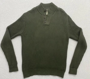 ll bean ribbed Henley sweater Military Green Mens Medium Cotton B12 - Picture 1 of 7