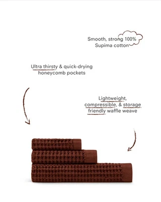 NUEVO Juego de toallas de baño selladas Onsen Supima tejido gofre paquete de 3 piezas ARCILLA ROJA Foto 1 de 3