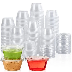 200 Sets 2 oz Disposable Plastic Portion Cups with Lids, Small Plastic Condim... - Picture 1 of 7