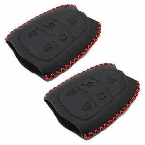 2Pcs Black Leather For Cadillac ATS CTS CT6 XT5 5 Buttons Key Case Fob Cover - Picture 1 of 4