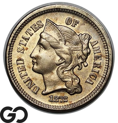 1872 Three Cent Nickel, Great Strike, Gem BU++ Better Date - Image 1 of 3