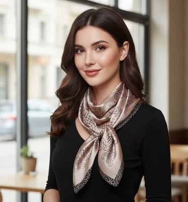 LA FERANI Halstuch Sommer Tuch 90x90 Bandana Gold Damen Stola beige Klassik Seidentuch