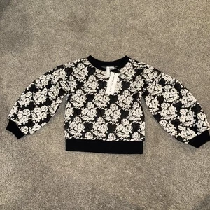 janie and jack girls size 4 Sweater Black With White Flowers - Picture 1 of 7