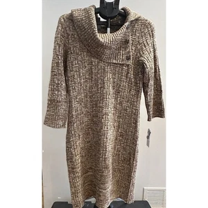 Abito donna in maglia con scollo a cappuccio marrone Studio One nuovo con etichetta taglia L - Foto 1 di 5