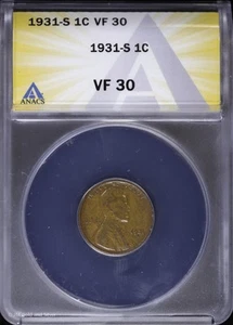 1931 S 1C Lincoln Wheat Cent ANACS VF 30 Very Fine - Picture 1 of 4