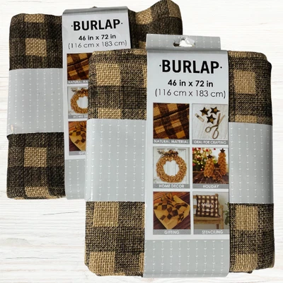Burlap Folded Craft Fabric 46" x 72" Black and Brown Checkered 100% Jute 2 Packs - Image 1 of 4