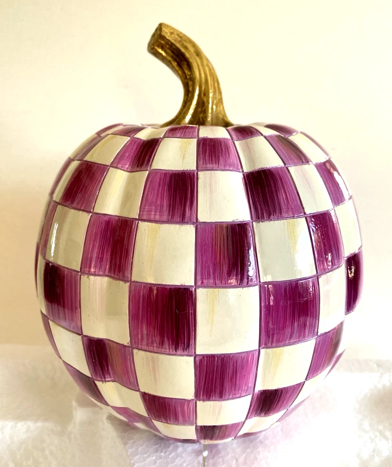 MACKENZIE-CHILDS Rosy Check Flower Power Pumpkin-12" tall Pumpkin