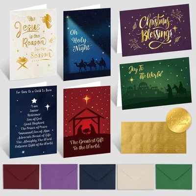Paquete de 30 tarjetas de Navidad religiosas con sobres conjunto de felicitación navideña cristiana Foto 1 de 4