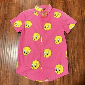 Camisa Cakeworthy X Looney Toons Piolín Pájaro Abotonada Rosa Talla Pequeña Nueva con Etiquetas Leer - Imagen 1 de 12