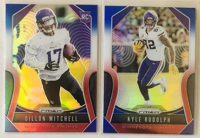 2019 Prizm Red White Blue VIKINGS Dillon Mitchell Rookie RC & Kyle Rudolph MINT - Image 1 of 2