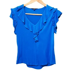 Ralph Lauren Sleeveless Ruffle Top Blue Size Large V-Neck Classic Feminine - Picture 1 of 7