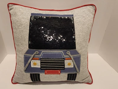 Pottery Barn Kids  Tuck Throw Pillow 15” X 15” Gray W/Red Trim W/Sequin Window - Image 1 of 4