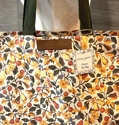 Laura Ashley Fall Floral Canvas Tote 'Forrest Green' Cottagecore Shabby Chic - Image 1 of 4