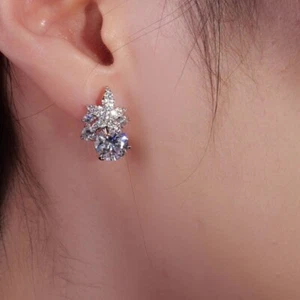 18k yellow gold stud made with Swarovski crystal star leaf flower bling earrings - Picture 1 of 8